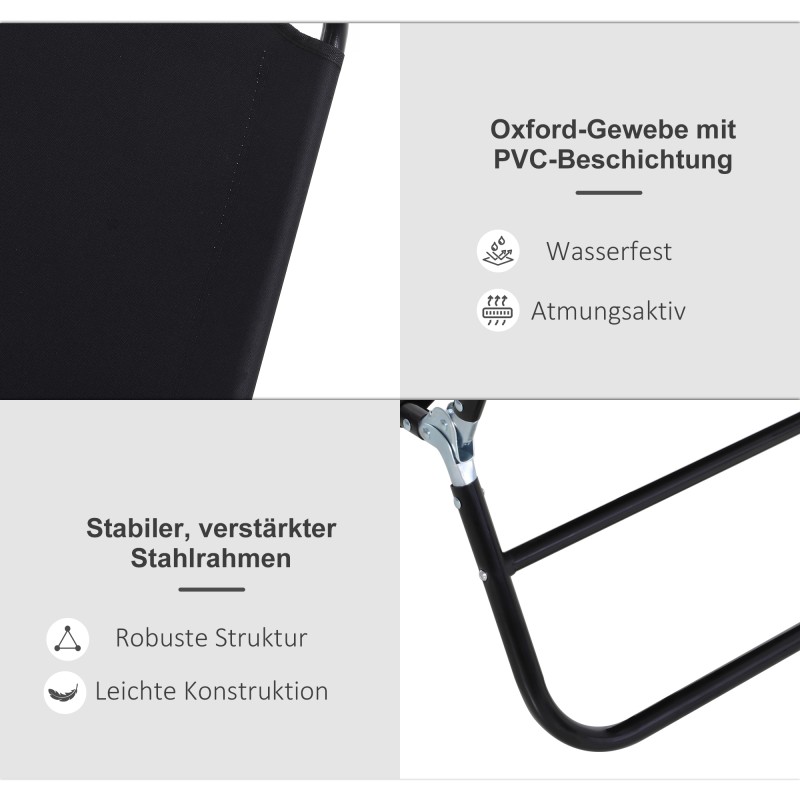 Aurinkotuoli / lepotuoli, 5-asentoinen selkänoja, nopeasti kuivuva kangas, metallirunko, 190 x 56 x 28 cm, musta