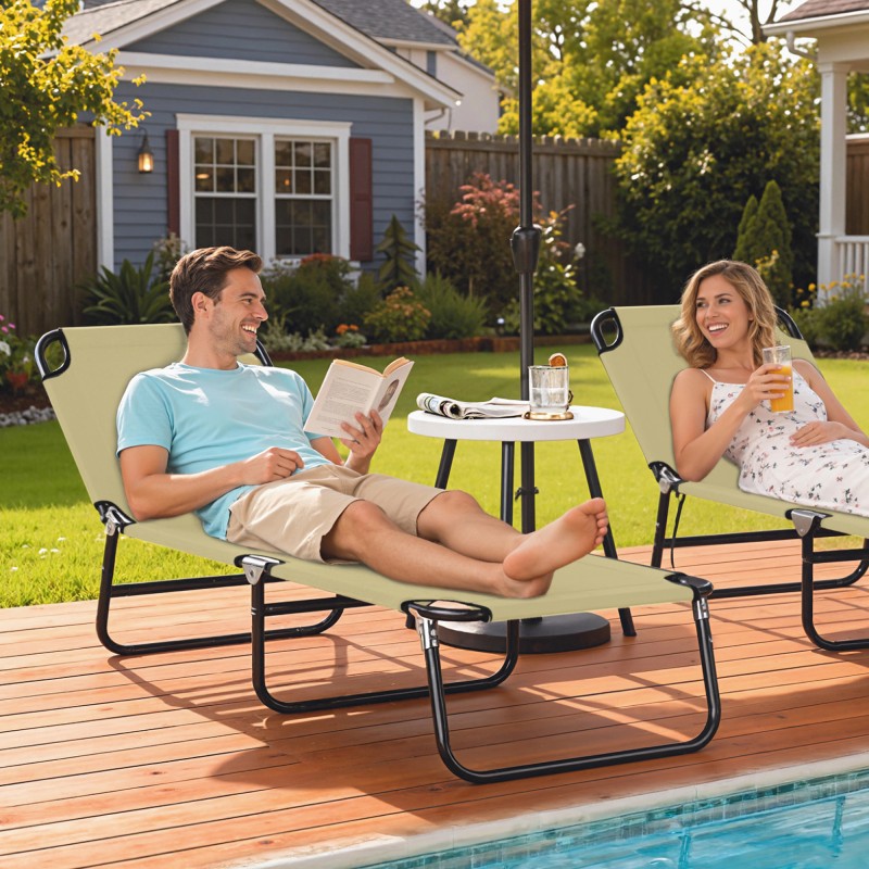 Aurinkovuode 5-asentoinen selkänoja 190x56x28 cm metallirunko nopeasti kuivuva kangas creme