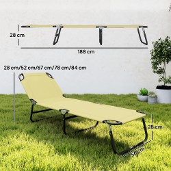 Aurinkovuode 5-asentoinen selkänoja 190x56x28 cm metallirunko nopeasti kuivuva kangas creme