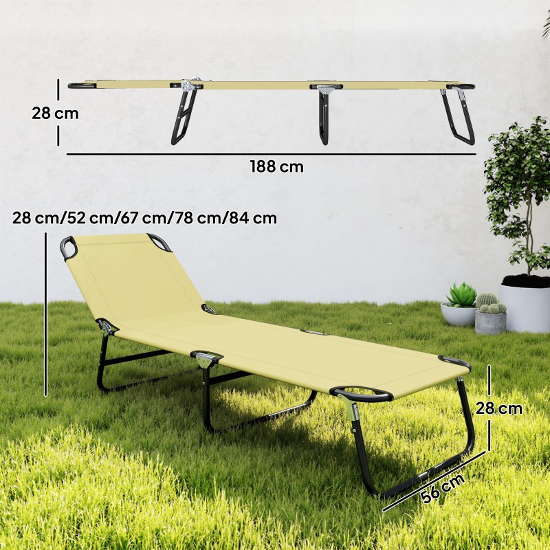 Aurinkovuode 5-asentoinen selkänoja 190x56x28 cm metallirunko nopeasti kuivuva kangas creme