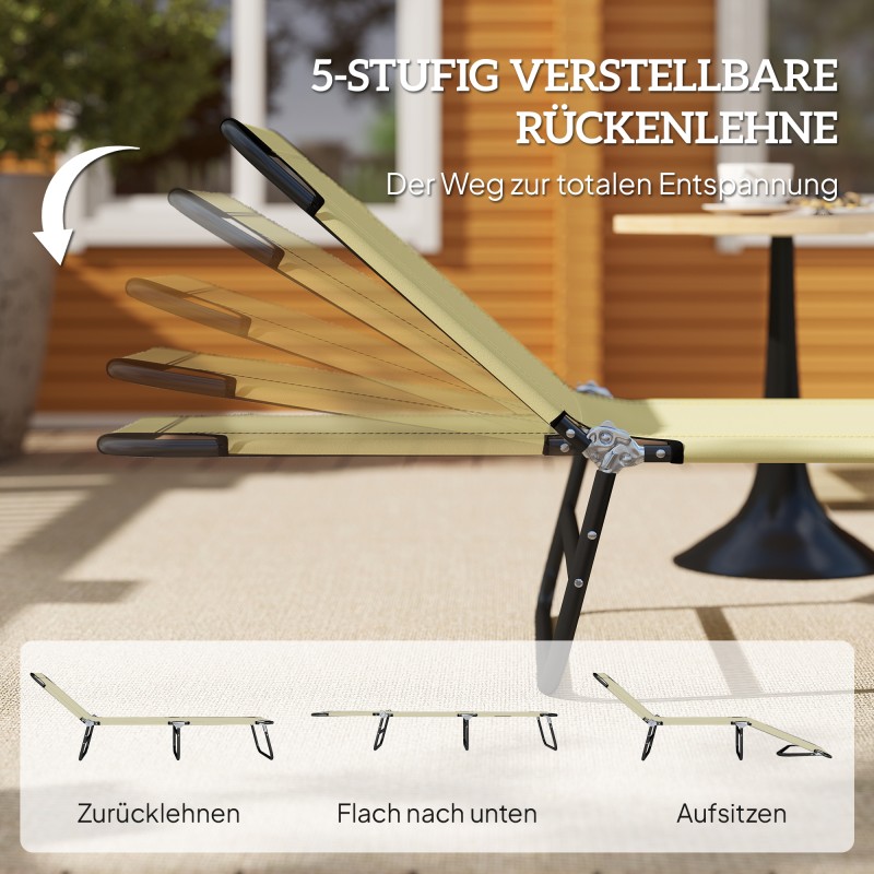 Aurinkovuode 5-asentoinen selkänoja 190x56x28 cm metallirunko nopeasti kuivuva kangas creme