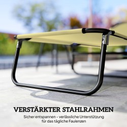 Aurinkovuode 5-asentoinen selkänoja 190x56x28 cm metallirunko nopeasti kuivuva kangas creme