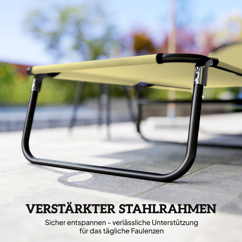 Aurinkovuode 5-asentoinen selkänoja 190x56x28 cm metallirunko nopeasti kuivuva kangas creme