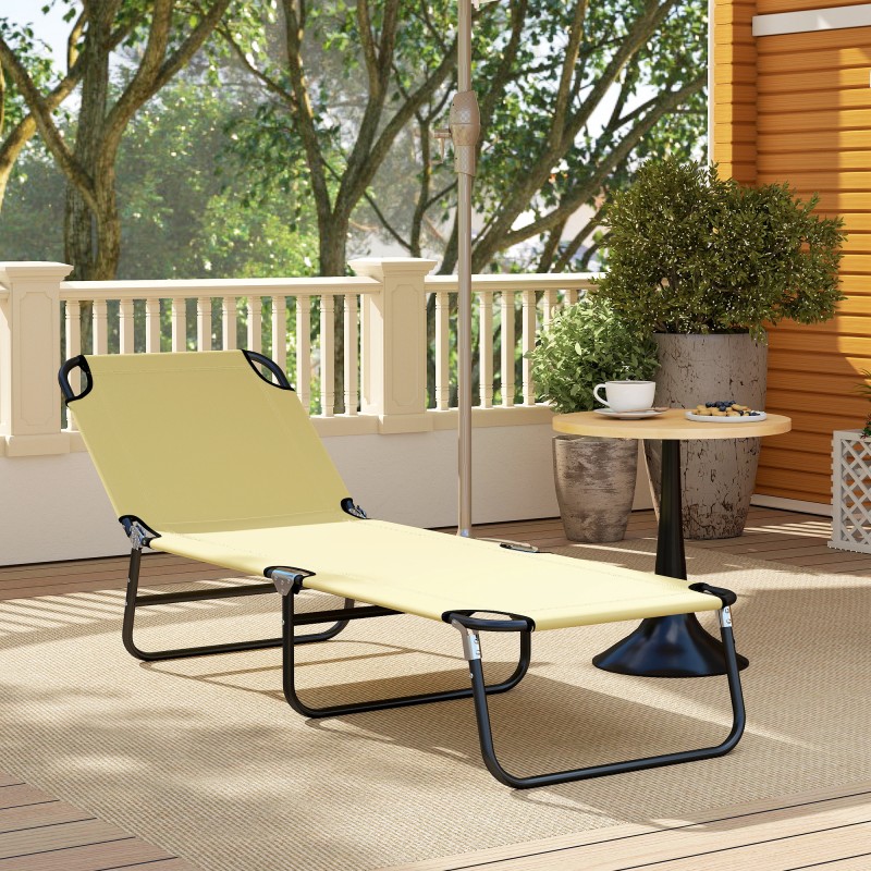 Aurinkovuode 5-asentoinen selkänoja 190x56x28 cm metallirunko nopeasti kuivuva kangas creme