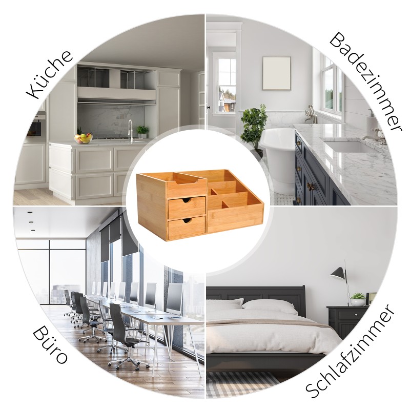 Bambuinen pöytäjärjestelijä 2 laatikkoa ja 7 lokeroa luonnollinen L33 x B20,5 x H15,5 cm