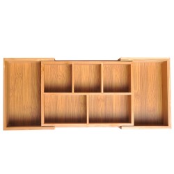 Bambuinen laatikon järjestelijä, säädettävä säilytysrasia 5–7 lokeroa, luonnonvärinen 24,6 x 17,6 x 7 cm