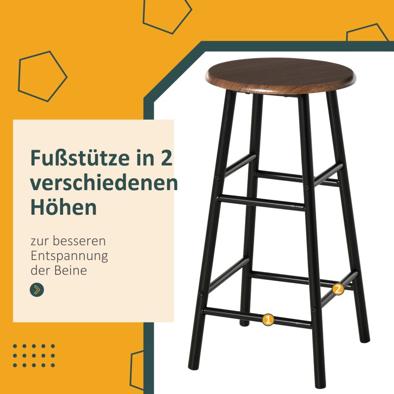 Baarikalustesetti 3-osainen, korkea pöytä ja 2 baarijakkaraa hyllyllä, musta/tammi, metalli ja MDF