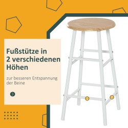 Baaripöytäsetti 3-osainen, korkea pöytä ja 2 baarijakkaraa, säilytyshylly, valkoinen/tammi, MDF ja metalli