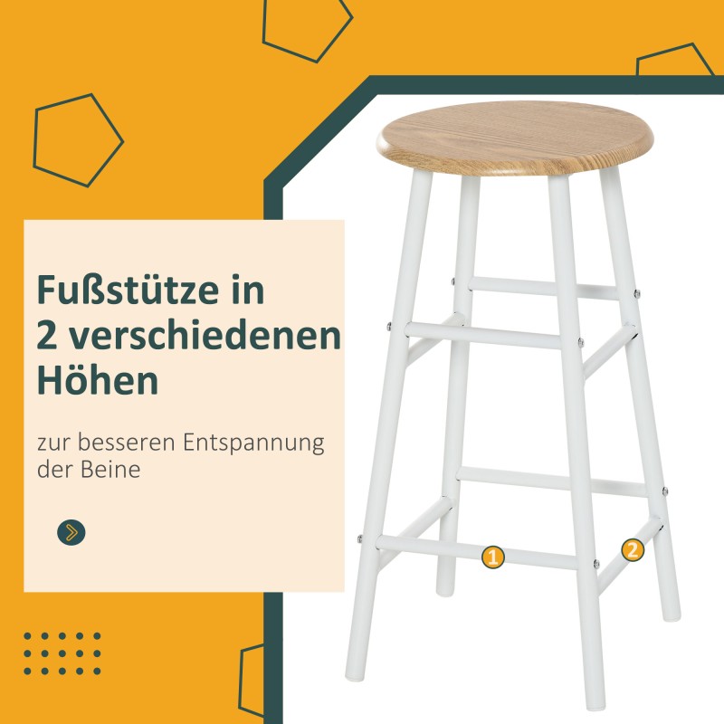 Baaripöytäsetti 3-osainen, korkea pöytä ja 2 baarijakkaraa, säilytyshylly, valkoinen/tammi, MDF ja metalli