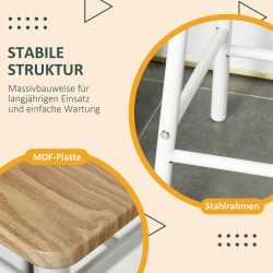 Baaripöytäsetti 3-osainen, korkea pöytä ja 2 baarijakkaraa, säilytyshylly, valkoinen/tammi, MDF ja metalli