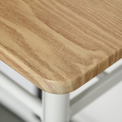 Baaripöytäsetti 3-osainen, korkea pöytä ja 2 baarijakkaraa, säilytyshylly, valkoinen/tammi, MDF ja metalli