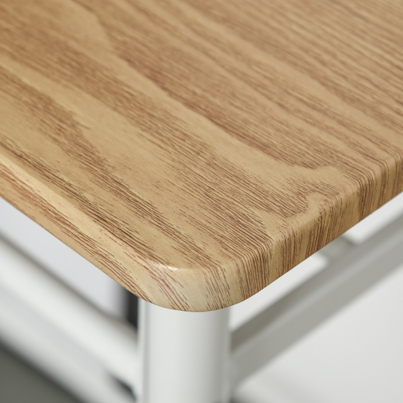 Baaripöytäsetti 3-osainen, korkea pöytä ja 2 baarijakkaraa, säilytyshylly, valkoinen/tammi, MDF ja metalli