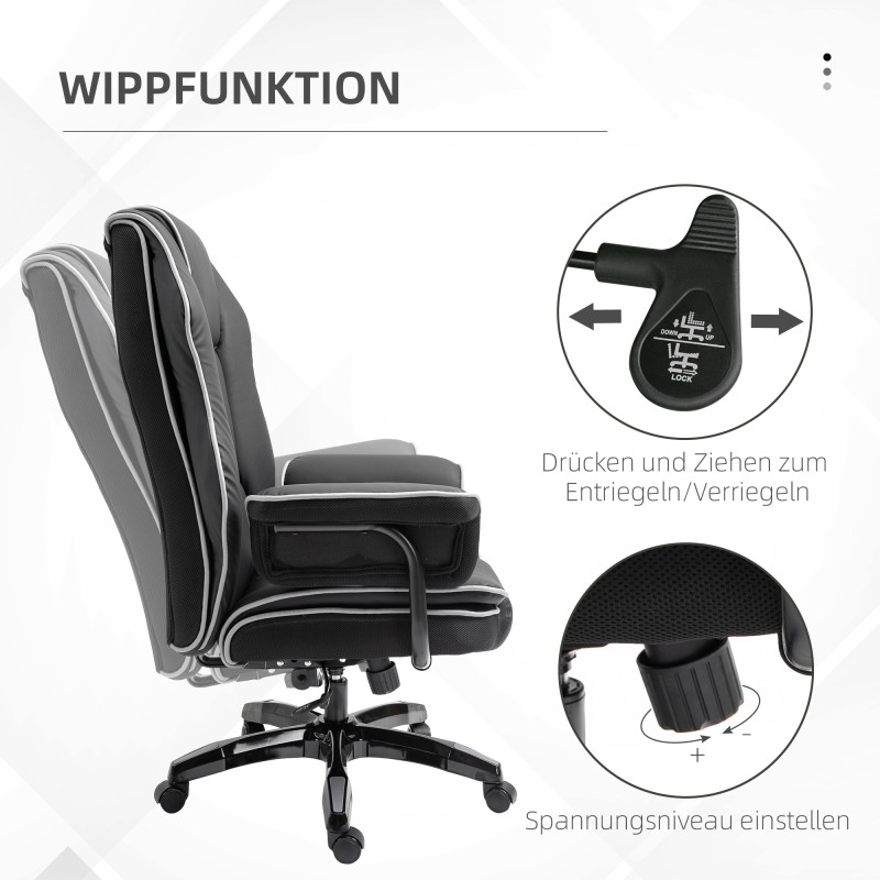 Ergonominen toimistotuoli keinonahkaa, kallistuva ja korkeussäädettävä, musta