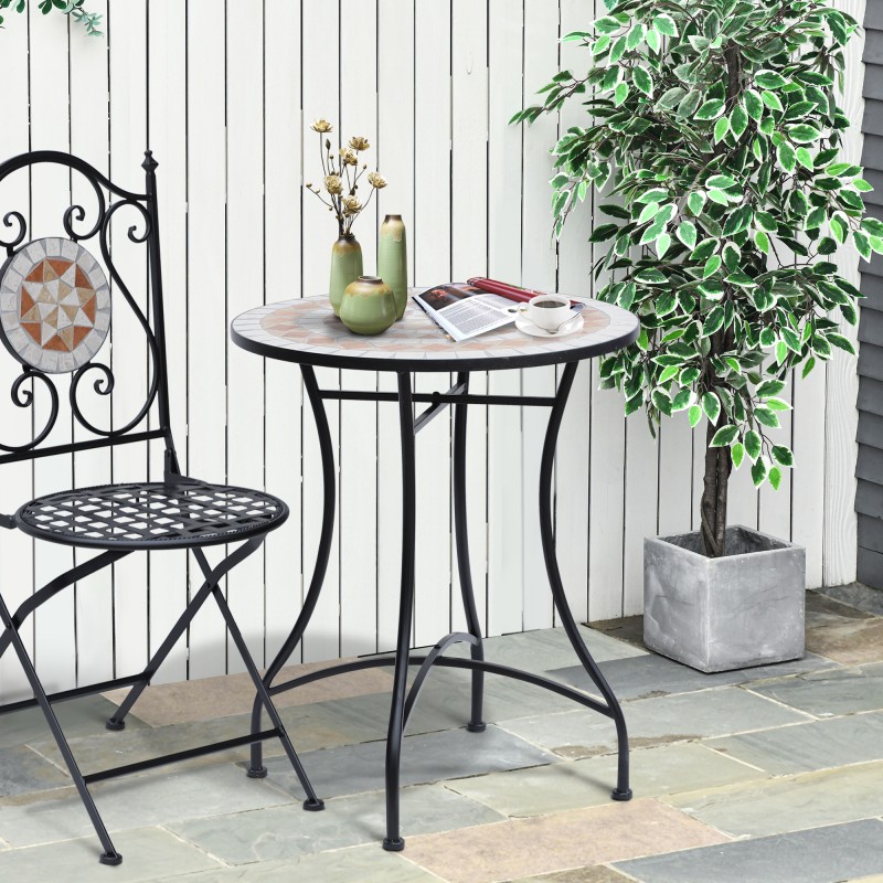 Pyöreä mosaiikkipöytä ulkokäyttöön, teräs ja keramiikka, oranssi–valkoinen, Ø60 x 71 cm