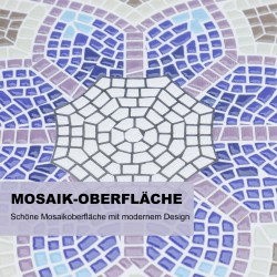 Pyöreä mosaiikki ulkopöytä 60x71 cm, teräs ja keramiikka, sinivalkoinen, puutarha- ja parvekepöytä