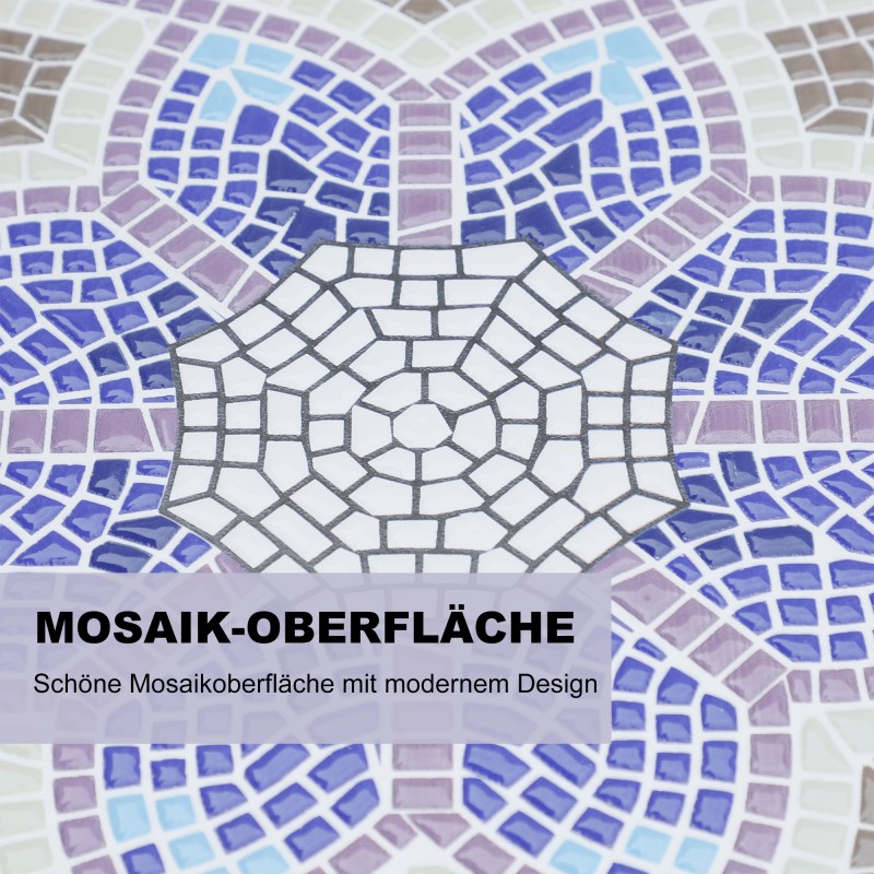 Pyöreä mosaiikki ulkopöytä 60x71 cm, teräs ja keramiikka, sinivalkoinen, puutarha- ja parvekepöytä