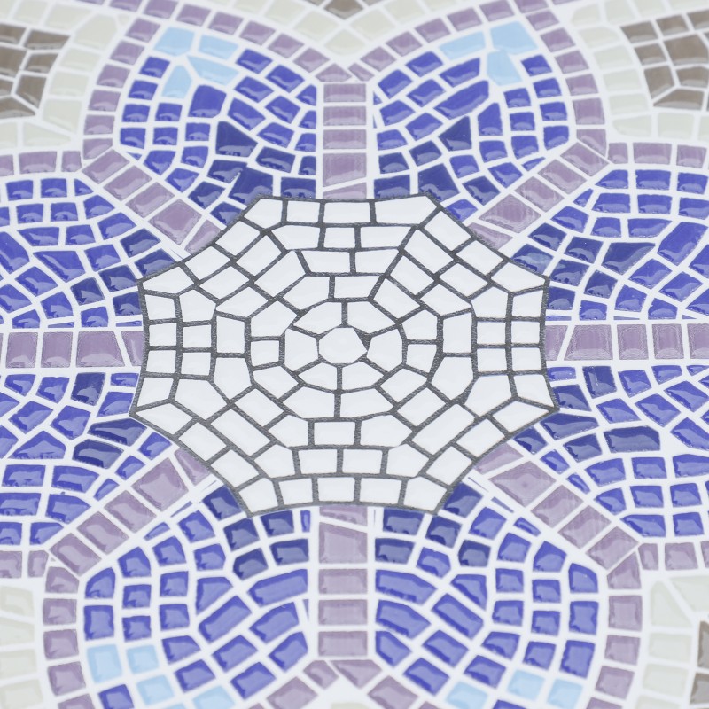 Pyöreä mosaiikki ulkopöytä 60x71 cm, teräs ja keramiikka, sinivalkoinen, puutarha- ja parvekepöytä