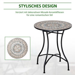 Pyöreä mosaiikkipuutarhapöytä 60 cm, keramiikka ja metalli, vihreä/beige/valkoinen