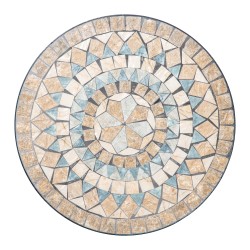 Pyöreä mosaiikkipuutarhapöytä 60 cm, keramiikka ja metalli, vihreä/beige/valkoinen