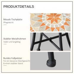 Pyöreä mosaiikkipintainen sivupöytä Ø35,5 cm, metalli ja keramiikka, sisä- ja ulkokäyttöön, keltaharmaa