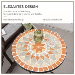 Pyöreä mosaiikkipintainen sivupöytä Ø35,5 cm, metalli ja keramiikka, sisä- ja ulkokäyttöön, keltaharmaa