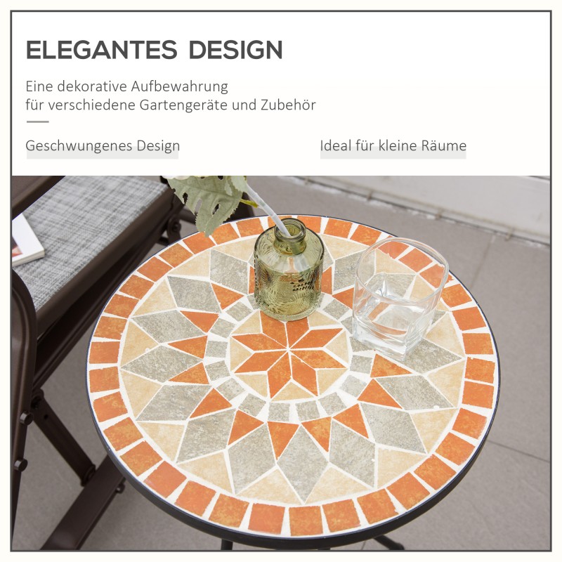 Pyöreä mosaiikkipintainen sivupöytä Ø35,5 cm, metalli ja keramiikka, sisä- ja ulkokäyttöön, keltaharmaa