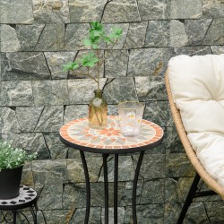 Pyöreä mosaiikkipintainen sivupöytä Ø35,5 cm, metalli ja keramiikka, sisä- ja ulkokäyttöön, keltaharmaa