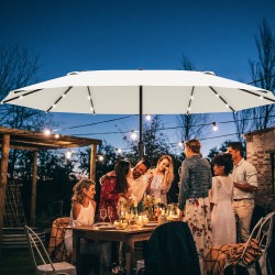 Ovaali aurinkovarjo LED-valoilla 440 x 256 cm cremeweiß