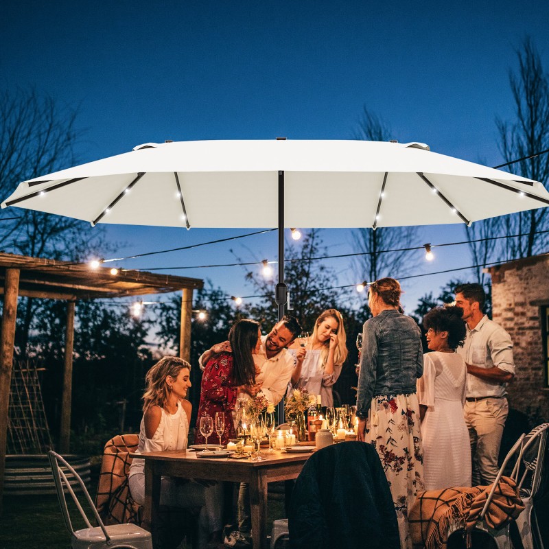 Ovaali aurinkovarjo LED-valoilla 440 x 256 cm cremeweiß