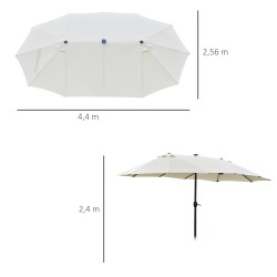 Ovaali aurinkovarjo LED-valoilla 440 x 256 cm cremeweiß