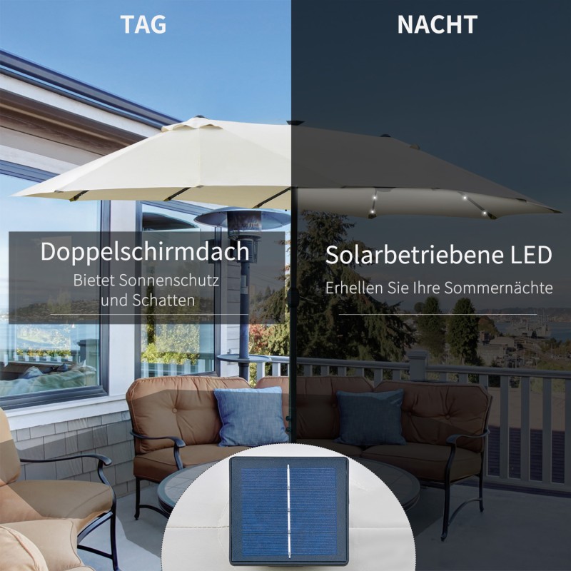 Ovaali aurinkovarjo LED-valoilla 440 x 256 cm cremeweiß