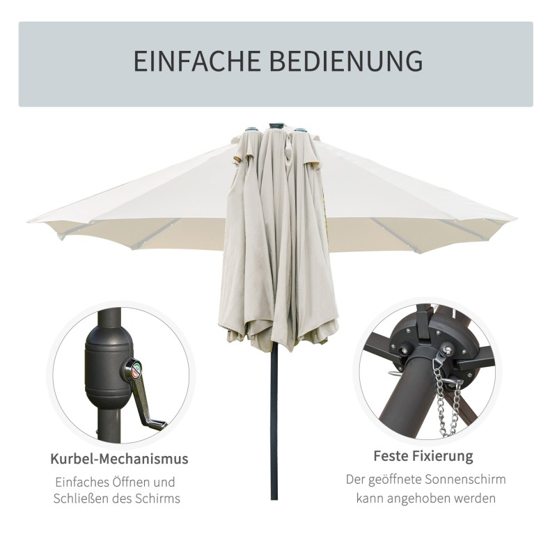Ovaali aurinkovarjo LED-valoilla 440 x 256 cm cremeweiß