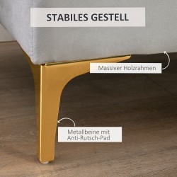 Samettinen sängynpääty- ja eteispenkki, vaaleanharmaa, korotetut kullanväriset jalat, 118 x 45 x 42 cm