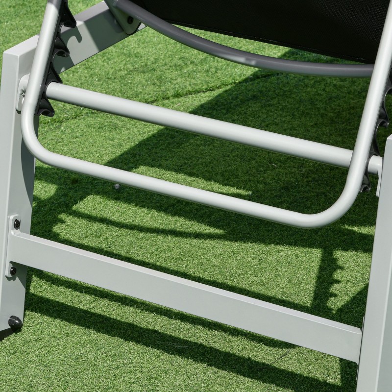 Säädettävä alumiininen puutarhan aurinkotuoli, musta, 5-asentoinen selkänoja, 202 x 65 x 43 cm