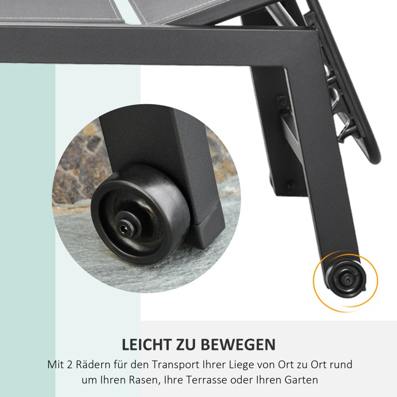 Säädettävä aurinkotuoli / puutarhatuoli, alumiini, harmaa, 5-asentoinen selkänoja, 202 x 65 x 43 cm