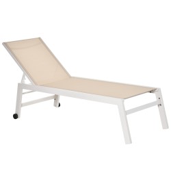 Aurinkotuoli puutarhalepotuoli 5 asentoinen selkänoja alumiinirunko verkkokangas cremevalkoinen 202 x 65 x 43 cm