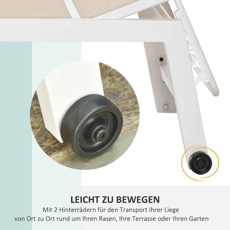 Aurinkotuoli / puutarhalepotuoli, 5-asentoinen selkänoja, alumiinirunko, verkkokangas, cremevalkoinen, 202 x 65 x 43 cm