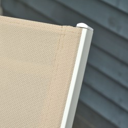 Aurinkotuoli / puutarhalepotuoli, 5-asentoinen selkänoja, alumiinirunko, verkkokangas, cremevalkoinen, 202 x 65 x 43 cm