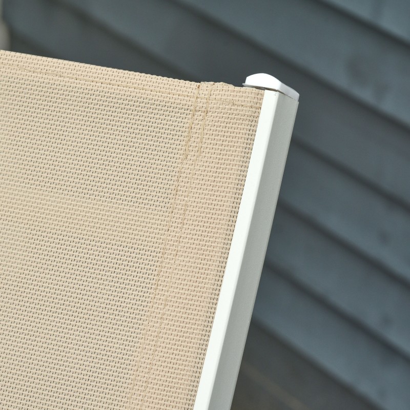 Aurinkotuoli / puutarhalepotuoli, 5-asentoinen selkänoja, alumiinirunko, verkkokangas, cremevalkoinen, 202 x 65 x 43 cm