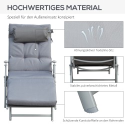Taitettava aurinkotuoli / rantatuoli 7-asentoisella selkänojalla, tyynyillä, harmaa, kantavuus 165 kg