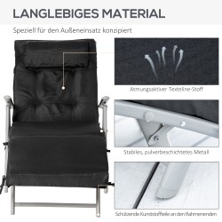 Kokoontaitettava aurinkotuoli / rantatuoli, 7-asentoinen selkänoja, istuin- ja niskatyyny, max 165 kg, musta