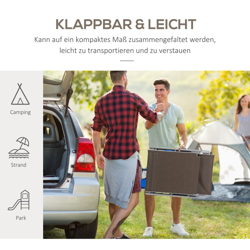 Kokoontaitettava aurinkotuoli / puutarhatuoli, säädettävä selkänoja, metalli ja Texteline, ruskea/hopea, 137 x 63,5 x 100,5 cm