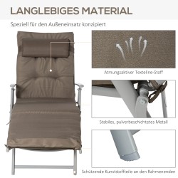 Kokoontaitettava aurinkotuoli / puutarhatuoli, säädettävä selkänoja, metalli ja Texteline, ruskea/hopea, 137 x 63,5 x 100,5 cm