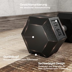 Käsipainosetti 2 x 17,5 kg kuusikulmainen kumipäällysteinen musta/hopea, karhennettu metallikahva