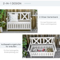 Valkoinen puinen säilytyspenkki ulkokäyttöön 2-istuttava 115 x 61 x 85 cm