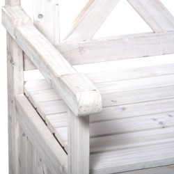 Valkoinen puinen säilytyspenkki ulkokäyttöön 2-istuttava 115 x 61 x 85 cm