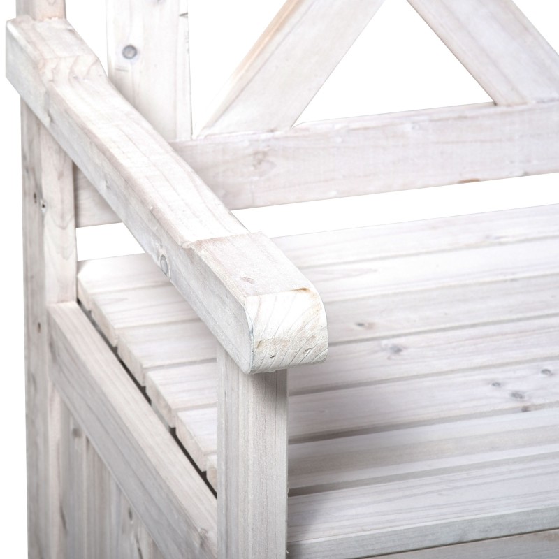 Valkoinen puinen säilytyspenkki ulkokäyttöön 2-istuttava 115 x 61 x 85 cm