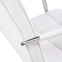 Valkoinen retro työtuoli, keinonahka, korkeussäädettävä, käsinojat, 5 pyörää, 52,5 x 54 x 84–99 cm