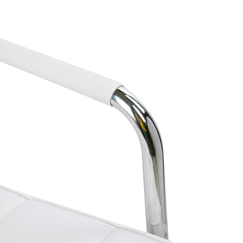 Valkoinen retro työtuoli, keinonahka, korkeussäädettävä, käsinojat, 5 pyörää, 52,5 x 54 x 84–99 cm