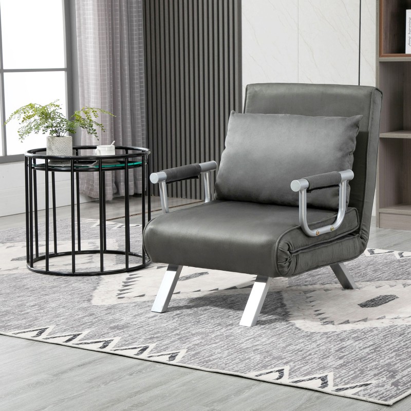 Harmaa 3-in-1 lepotuoli ja varavuode, säädettävä selkänoja, keinomokka, 65 x 69 x 80 cm